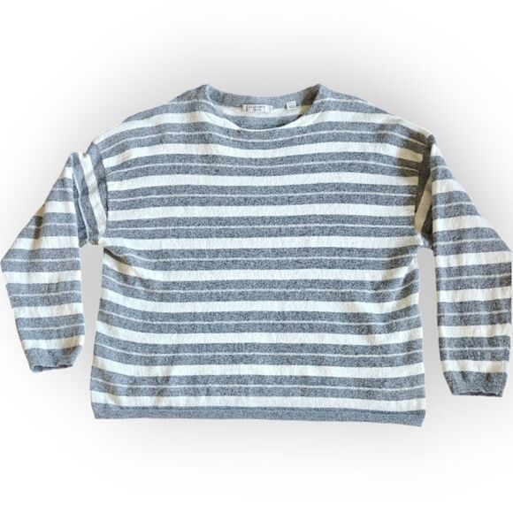 AllSaints Wool Alpaca blend Gray White Stripe Sweater size M - Picture 2 of 6